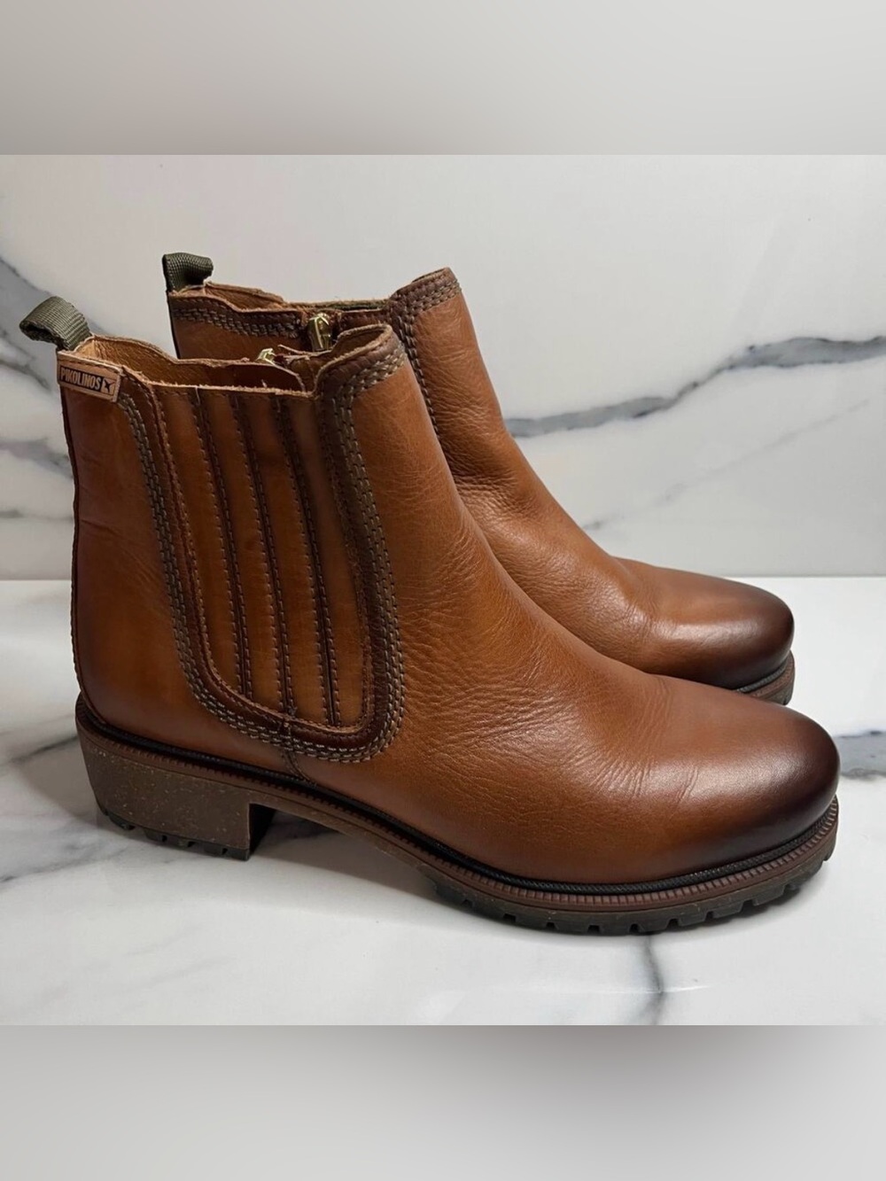 PIKOLINOS NWOB Chestnut Brown Leather Chelsea Boots Sz 41 Sz 10